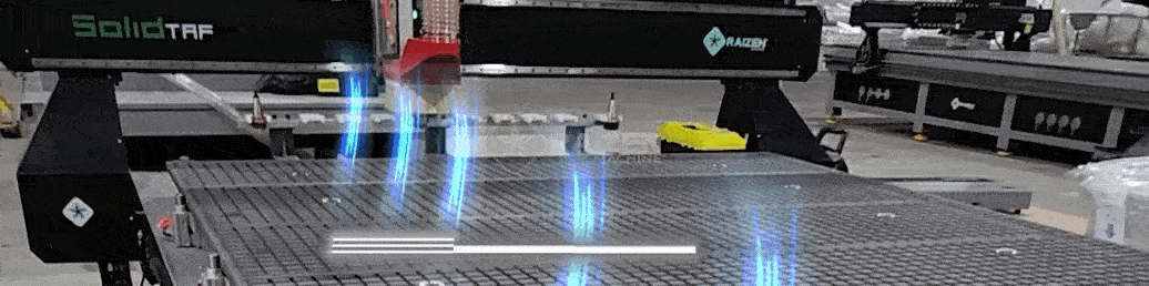 Válvulas de setorização da mesa de vácuo em funcionamento em uma Router CNC - SOLID STANDARD - RAIZEN MACHINE